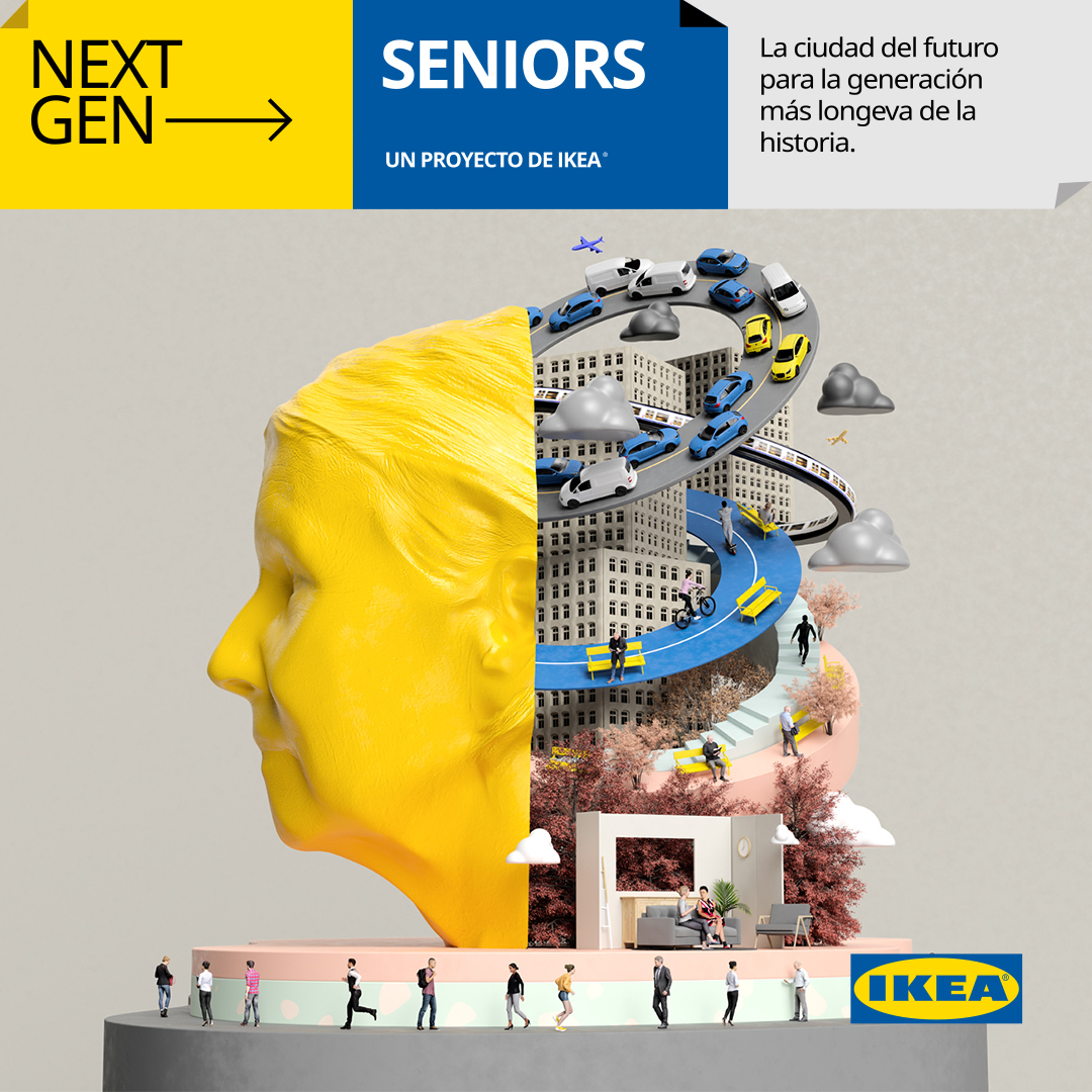 MadridDesignF's tweet photo. Dentro de 30 años seremos la sociedad más longeva de la historia. Con el objetivo de invitar a la reflexión, @IKEASpain  propone "Next Gen: Seniors", un proyecto de investigación con una instalación artística inmersiva en el centro de Madrid a cargo de Espadaysantacruz Studio. https://t.co/sl8yWDuECR