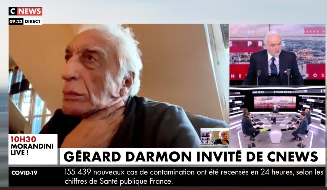 Après s'être rendu compte qu'il est venu défendre son ami Dupond-Moretti sur une chaîne d'extrême droite, Gérard #Darmon s'autoétrangle.