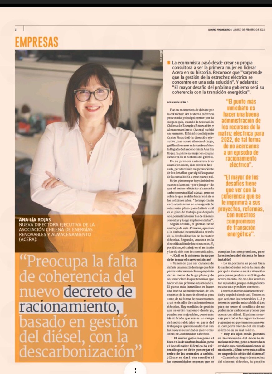 analiaenergia's tweet photo. En mi 1era entrevista como líder de @ACERAAG, los desafíos de las nuevas autoridades en Energía y balance al 2022.

Necesitamos coherencia entre acciones de corto plazo para manejar estrechez y la ambición de largo, de desfosilizar el sector eléctrico.

https://t.co/Ifob4BGYC7 https://t.co/V1Plvjuubi