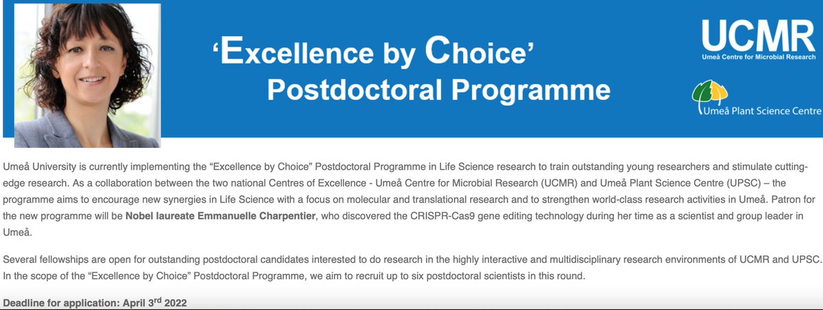 Interested to work with us on #gutbacteria, #mucus and #glycan structures here at @UmeaUniversity and @mims_umea? Apply to our new excellence by choice #postdoc programme with your own idea for project 15: ucmr.umu.se/ec-programme/1…. Please RT!