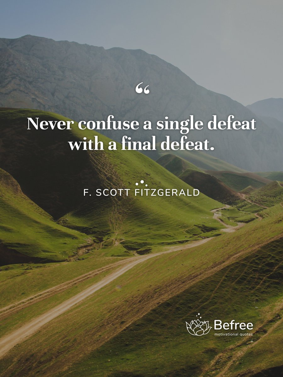 BeFreeQuotesApp's tweet photo. Never confuse a single defeat with a final defeat. - F. Scott Fitzgerald #motivational #fscottfitzgerald
Do you agree with this? 💭
#befreequotes #inspiration #motivation #success #quotes #quoteoftheday https://t.co/nA1qtMwkfO