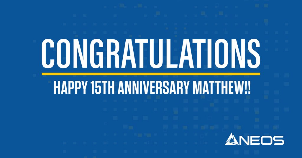 teamNEOS's tweet photo. We are so happy to celebrate Matthew’s 15th anniversary with NEOS!
#NEOSanniversary #teamNEOS #ThankYou #leverageNEOS https://t.co/ZaRSZoBTt1