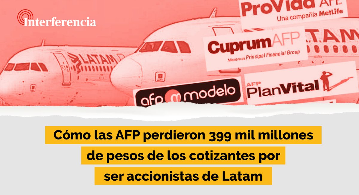 InterferenciaCL's tweet photo. [Las AFP retiraron el 30% de las inversión en acciones de Latam en su peor momento] En enero de 2020 la acción de la aerolínea costaba $6.593 y en mayo del mismo año se desplomó a $838, cuando las AFP aún tenían 69 millones de acciones en la compañía. https://t.co/l9t0LfabEc https://t.co/3PPSJ86b0F