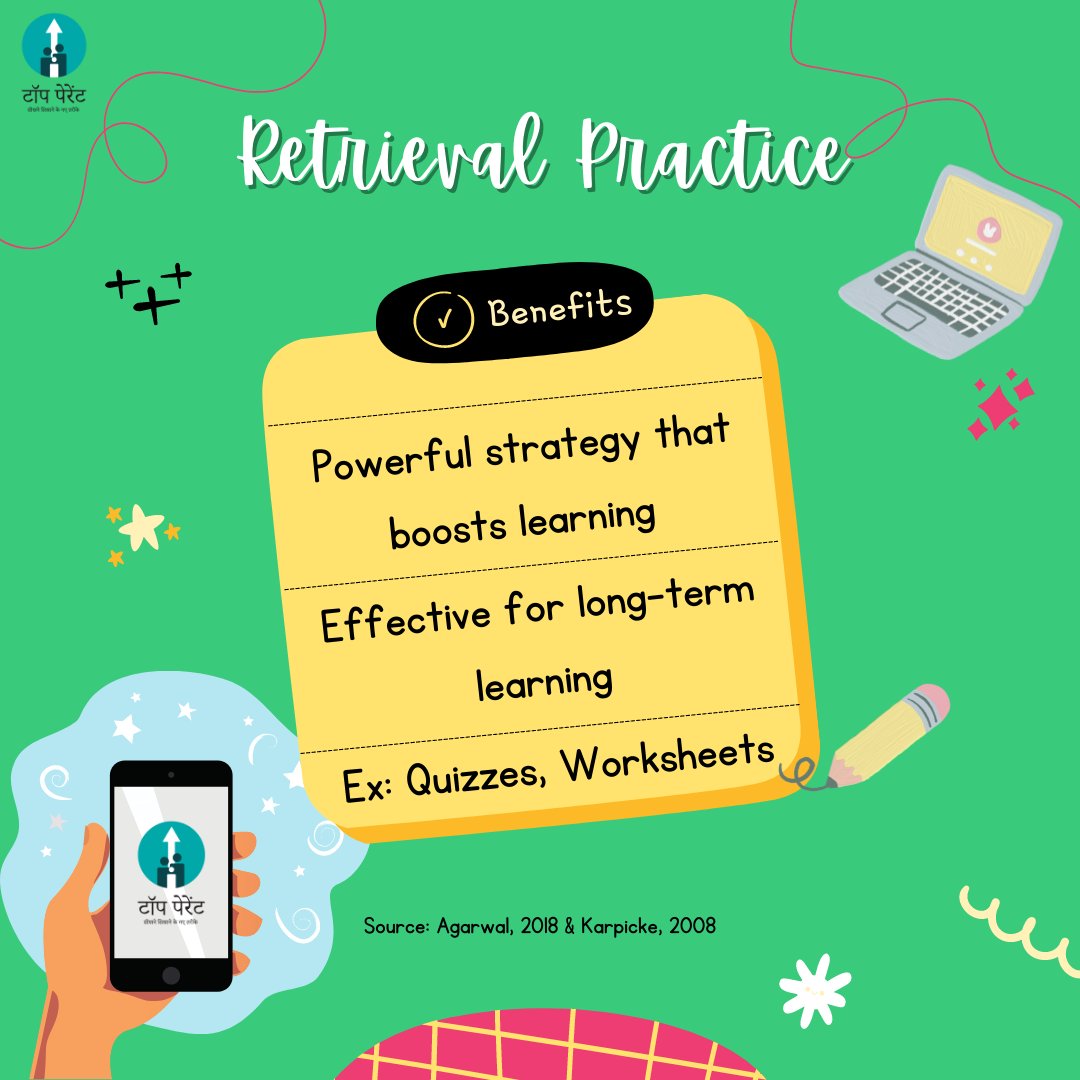 Top_Parent's tweet photo. (1/2)Learning scientist Pooja Agarwal describes retrieval practice well,“It is a powerful strategy that boosts learning by pulling information out of students’ heads (e.g., quizzes, clickers, and flashcards), rather than cramming information into students’ heads (e.g., lectures)” https://t.co/3yehtgzwxj