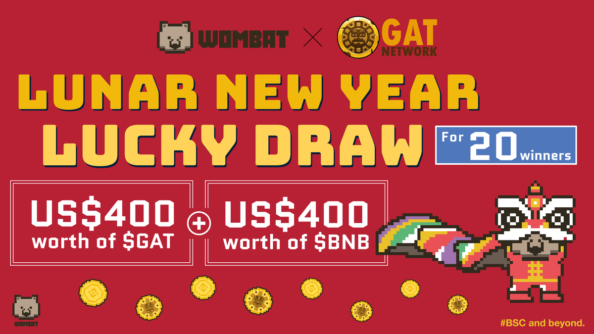 GAT Network (@gat_network) on Twitter photo 🐯 虎年快樂! In celebration of the Lunar New Year, we are hosting a giveaway with <a href="/WombatExchange/">Wombat Exchange 🐻🔁</a> 🥳
🎁US$800 worth of $BNB and $GAT for 20 winners
⏰12:00PM 7th - 9th Feb UTC
🔗Join at bit.ly/3HAfR1J
Winners will be picked randomly, good luck everyone! 🚀
#bscgems 🐯 虎年快樂! In celebration of the Lunar New Year, we are hosting a giveaway with <a href="/WombatExchange/">Wombat Exchange 🐻🔁</a> 🥳
🎁US$800 worth of $BNB and $GAT for 20 winners
⏰12:00PM 7th - 9th Feb UTC
🔗Join at bit.ly/3HAfR1J
Winners will be picked randomly, good luck everyone! 🚀
#bscgems