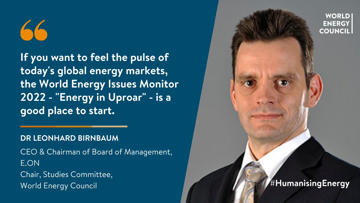 WECouncil's tweet photo. What’s on the mind of energy leaders like Dr Leonhard Birnbaum, CEO and Chairman of Board of Management, E.ON, and Chair of our Studies Committee? World Energy Issues Monitor 2022 provides a snapshot: https://t.co/Dc0rAXDnYZ @EON_SE_en 

Dr Birnbaum's full quote in thread👇 https://t.co/SFhQcLX42n
