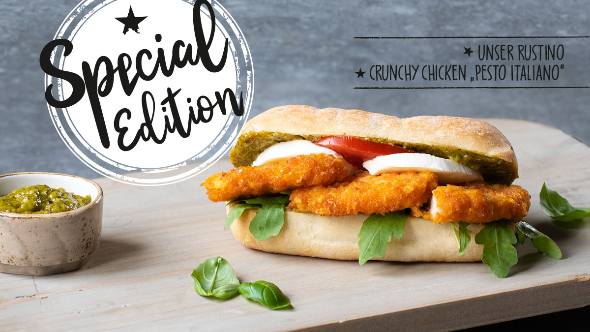 Backfactory's tweet photo. ⏰It´s Special Edition Time⏰
Unser Rustino Crunchy Chicken „Pesto Italiano“ wird mit Tomate-Mozzarella, Rucola und grünem Pesto gepimpt und so zu einem echten Leckerbissen.
Also jetzt schnell zugreifen, denn unsere Special Edition ist auch ne echte limited Edition 😉 https://t.co/UYEZWVHHPY