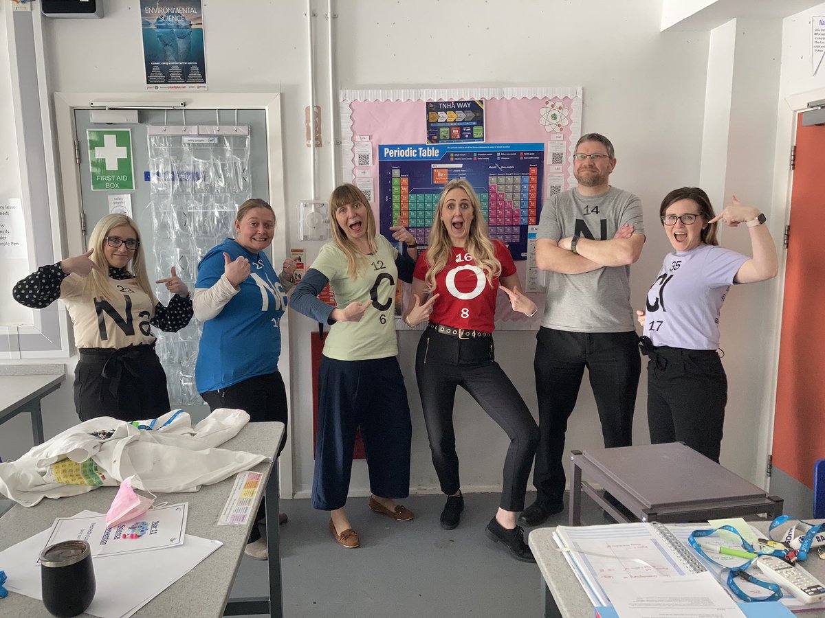 CatherineRusht2's tweet photo. Happy periodic table day!!! 
Much excitement at TNHA as our students search for golden periodic tables around the academy, enjoy themed lessons and generally appreciate the genius of Mendeleev! 

On a personal level, I have found my people! 👇👇 #sciencegeeks https://t.co/AYmZ7kxSVk