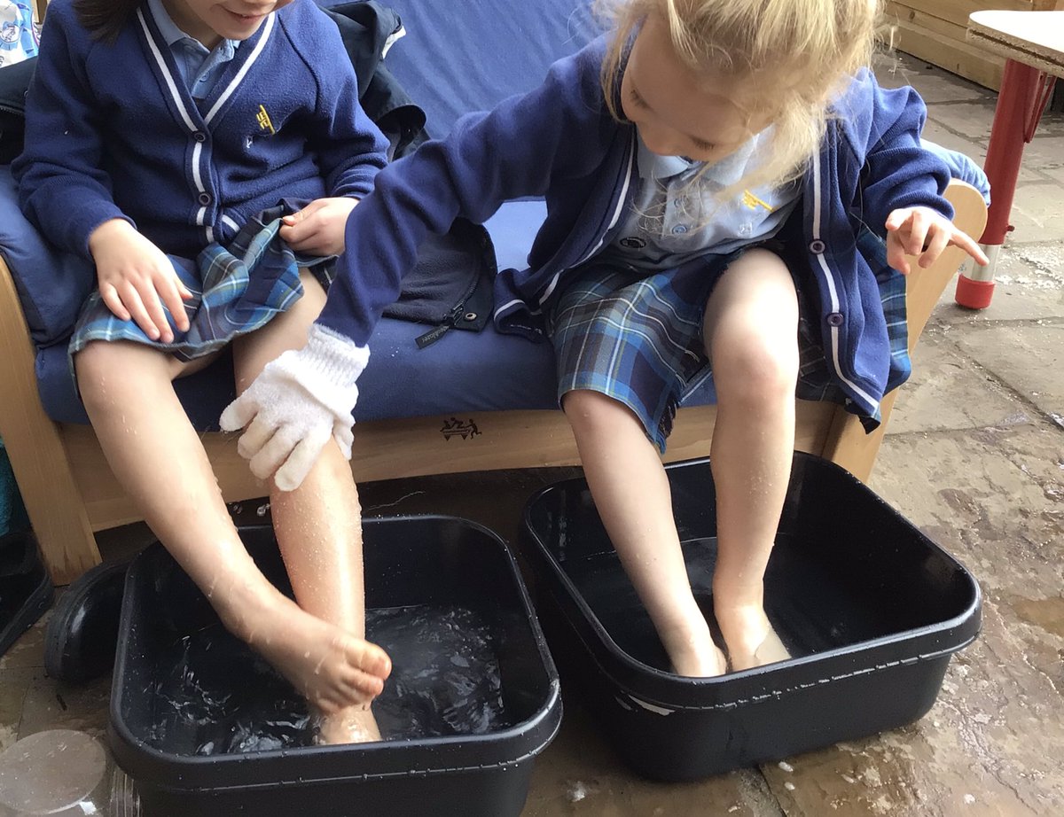stpeters2_8's tweet photo. Foot spa, relaxation and yoga all part of our provision in Reception this week for Children’s mental health week 😁 #childrensmentalhealthweek  #EYFS https://t.co/Hyy2B5tSLA