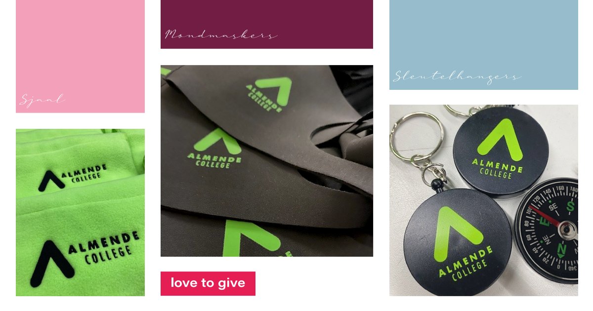 Het <a href="/AlmendeIsala/">Almende Isala</a> bestelde voor de Open Dag - eind januari - een aantal mooie relatiegeschenken 🏫

We mochten mondkapjes, paraplu's, sleutelhangers, pennen en sjaals voorzien van hun logo 🎨

#opendag