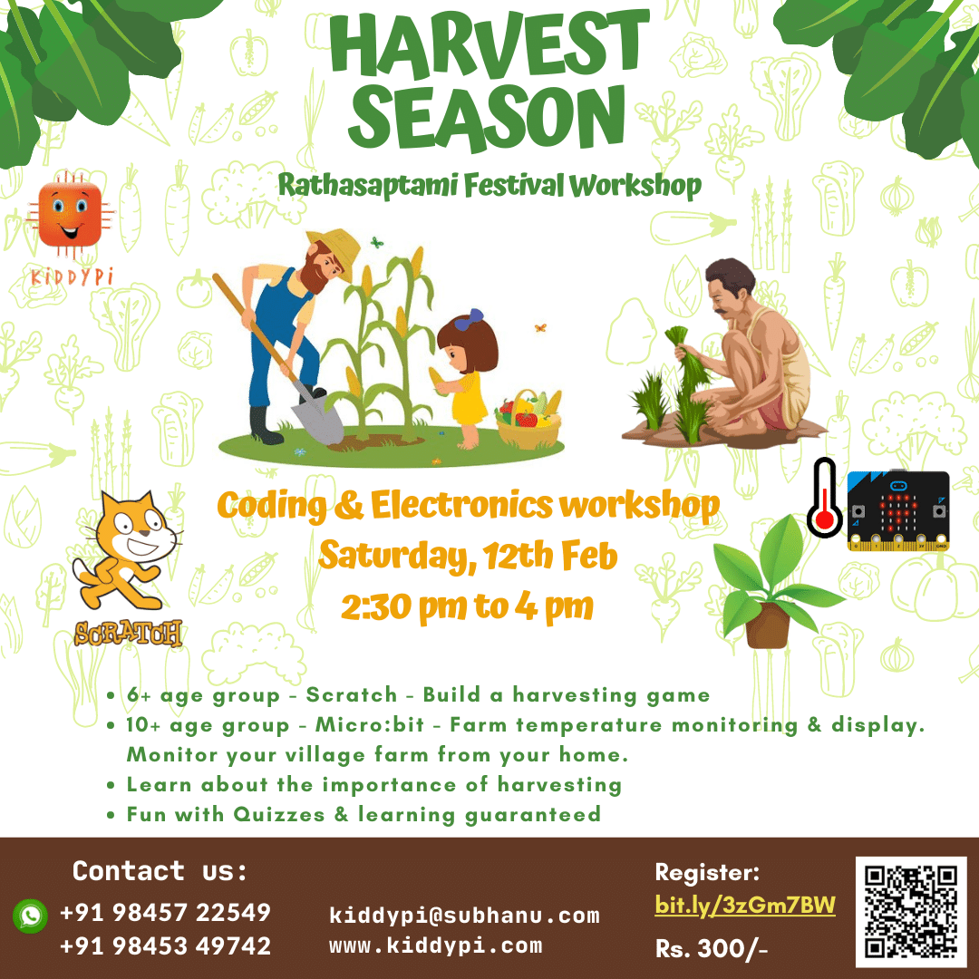 kiddypi1's tweet image. Coding & Electronics Workshop
Join our HarveST'EM of Fun-n-Learning this Saturday!!!
6-9 Yrs - Scratch!
10-16 Yrs - Micro:bit!
Saturday | 12th Feb, 2022
2:30 PM to 4:00 PM IST
Hurry up and book your slot!
Rs.300 only for so much fun-gama!!!
bit.ly/3zGm7BW