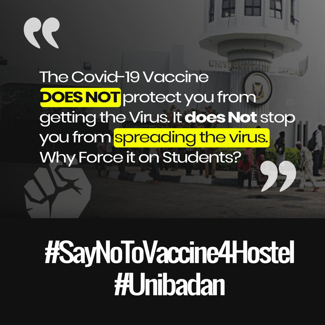 PriestJagaban's tweet photo. Mandating Vaccination for Accommodation in UI is a Violation of our Fundamental Human Rights! It is Discrimination and Pure Evil! 
@Unibadan
 
@studentsunionui

#SayNoToVaccineForHostelUnibadan
#sayNoToForcedVaccinationUnibadan

#ProfAdebowale
#UIVC #UIdeanofstudents
#UNIBADAN https://t.co/gmAEqO5C0d