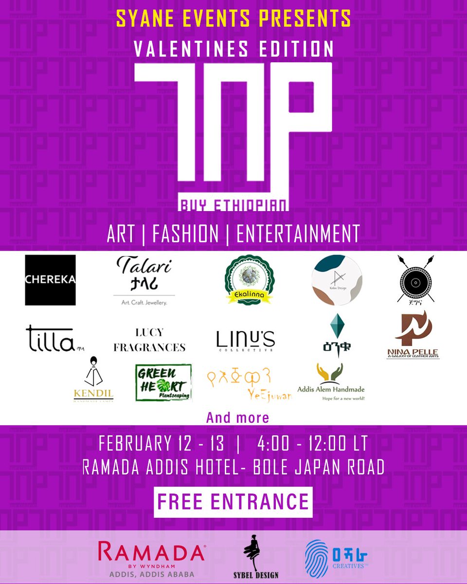 AsharaCreatives's tweet photo. ገበያ - Valentine's Edition

We are back with our monthly pop-up bazaar - Valentine's Edition - on Saturday and Sunday 12 and 13 February 2022 at Ramada Addis Hotel.

Come get your significant other your Valentine's Day the perfect gift! 

For more info, contact 0973991431 https://t.co/S5BMjaPhfG