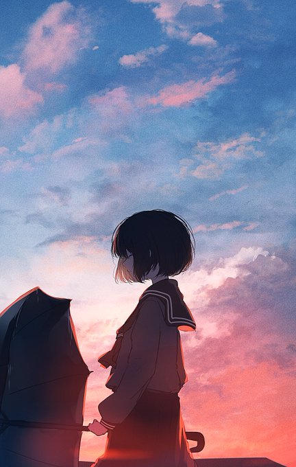 「1girl sunset」 illustration images(Popular)