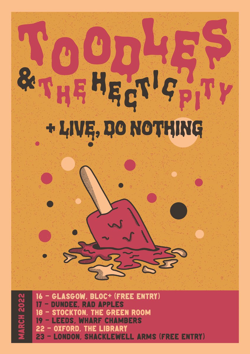 New gig! Excited to be bringing Toodles &amp; the Hectic Pity back to Oxford - how many drums will they destroy this time? Come down to find out! And to see Live, Do Nothing, Gold Baby and Give Up cram into the tiny basement of The Library!

Tickets here: wegottickets.com/event/538357/