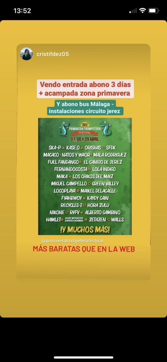 Se vende - Entrada FESTIVAL PRIMAVERA TROMPETERA😎 <a href="/primatrompefest/">Primavera Trompetera</a>  ¡MD!