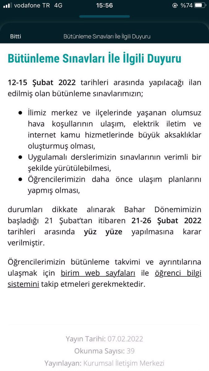 SDÜ BÜTLERİ TEKRAR YÜZ YÜZE YAPMA KARARI ALDI.

21 -26 Şubat’ta yapılacak sınavlar. #sdü
