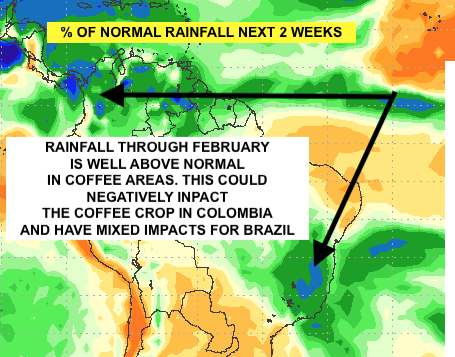 ClimatePredict's tweet photo. Recent #volcantonga will help to keep #LaNina around longer @UKcorntrader @kent_hamm This is having grave implications to the South America #soybean crop. In contrast, notice the heavy rains #coffee that could compromise the @Colombia_Coffee crop @mikelsonne @noah_gregurich https://t.co/VLqlF8Eoyk