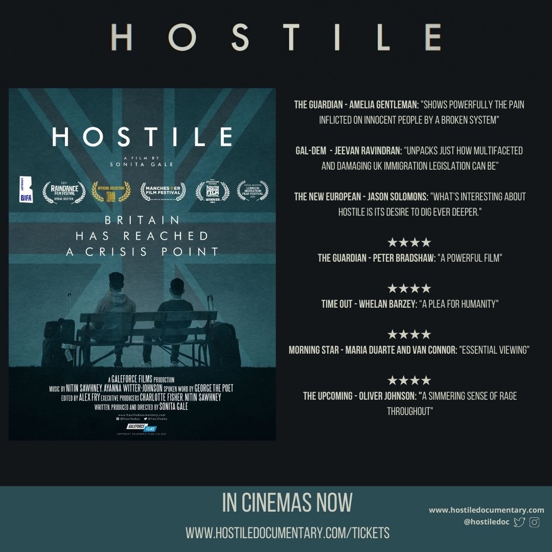 Book your tickets now BAFTA longlisted <a href="/hostiledoc/">Hostile</a> showing <a href="/GateCinema/">The Gate Picturehouse</a> revealing the #HostileEnvironment for migrants in the UK
Tickets available: hostiledocumentary.com/tickets
Trailer: bit.ly/hostiledoc-tra…
<a href="/PeterBradshaw1/">Peter Bradshaw</a> 4 Star review <a href="/guardian/">The Guardian</a> bit.ly/hostile-guardi…