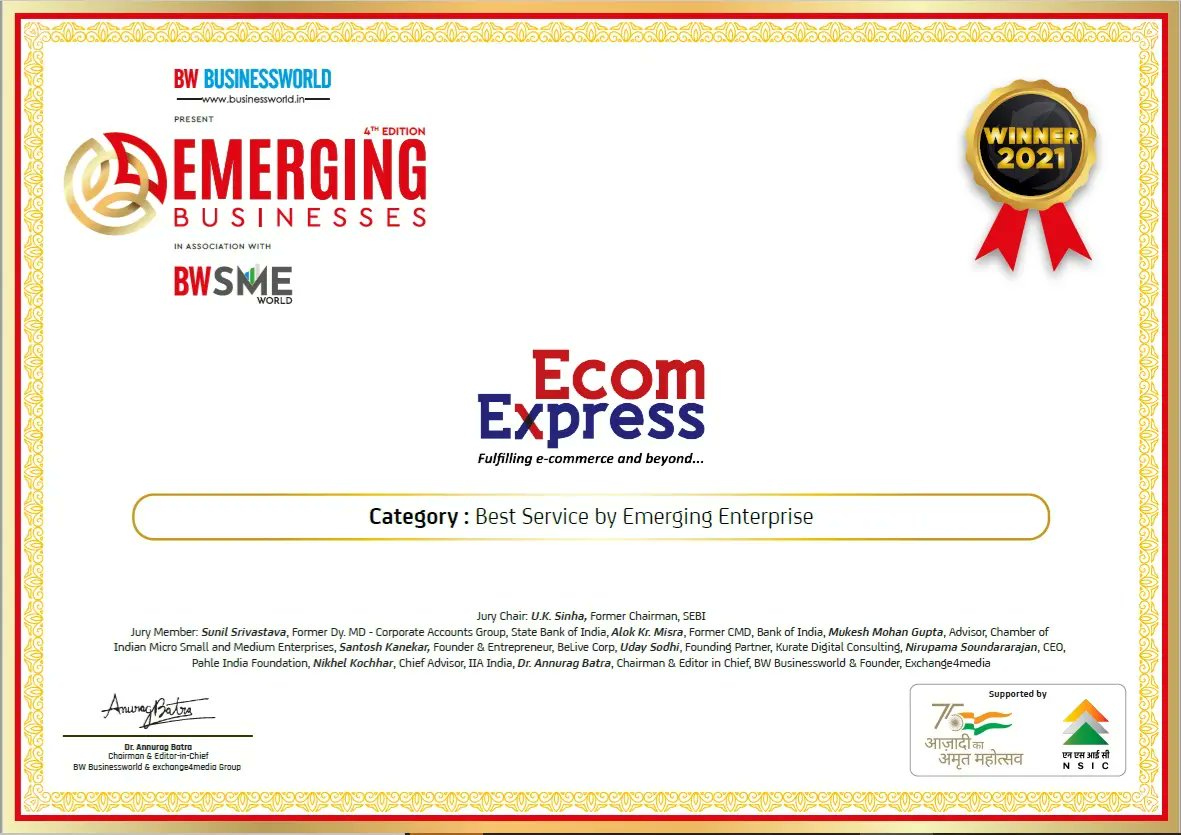 EcomExpress_Ofc's tweet photo. We are thrilled to announce that @EcomExpress has bagged two awards “Best Service by Emerging Enterprise” and “Best Women Led Emerging Enterprise” by @BWBusinessworld.
Congratulations to our Co-founder Manju Dhawan and the entire #EcomExpressFamily https://t.co/m8qB96Elqv