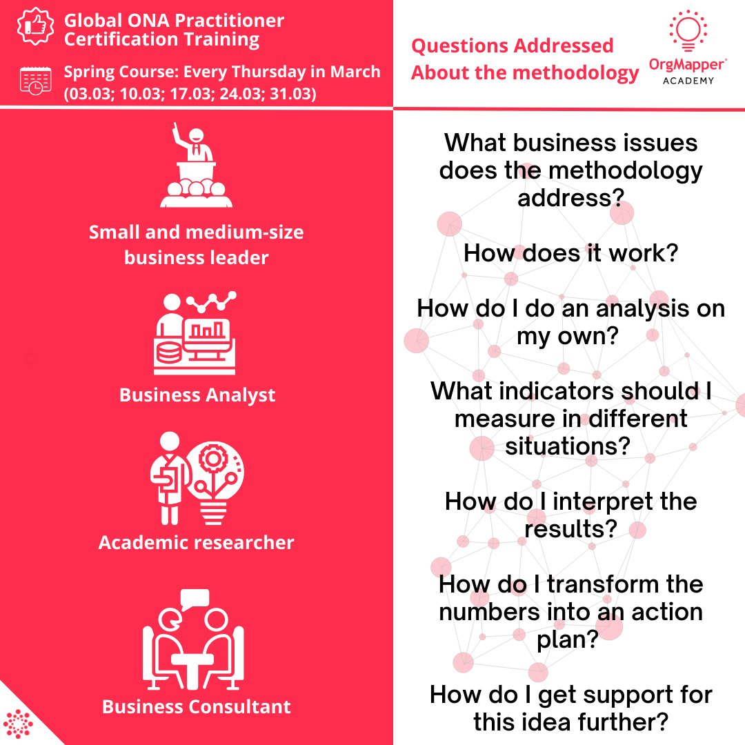 Our training opportunities are tailored to people interested in learning and applying the methodology in organizations. No prerequisite knowledge is required!
Join us: orgmapper.com/event/global-o…
Join to learn the nuts and bolts of ONA and become part of a global network!
