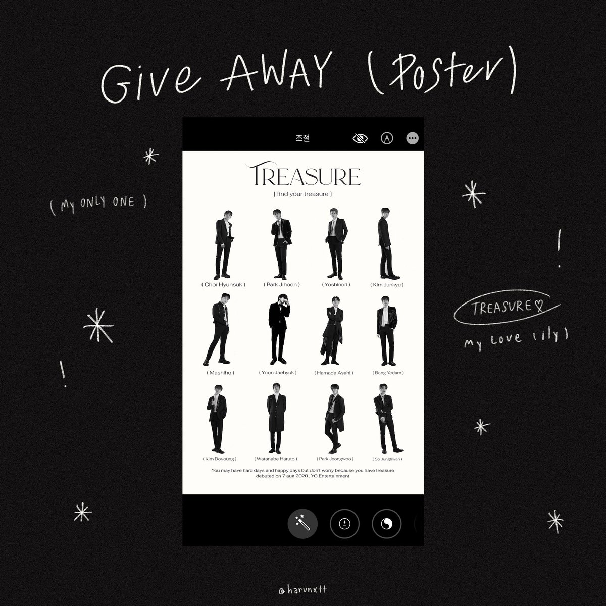 harunxtt's tweet photo. ( pls rt ) ✴︎

give away / poster /
‘ Be my only one ♡! ’

link in mention👇🏻
( #artworkทึเม #TREASURE ) https://t.co/coC3Cytsdr