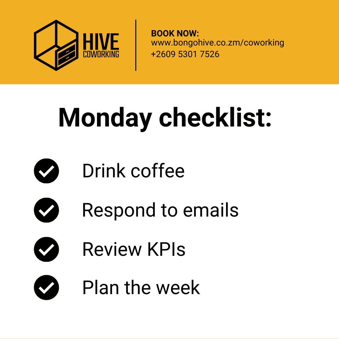 hivecoworkingzm's tweet photo. What's on your to-do list today?
#HiveCoworking #LusakaCoworking #Productivity https://t.co/QSM4yl8lUt