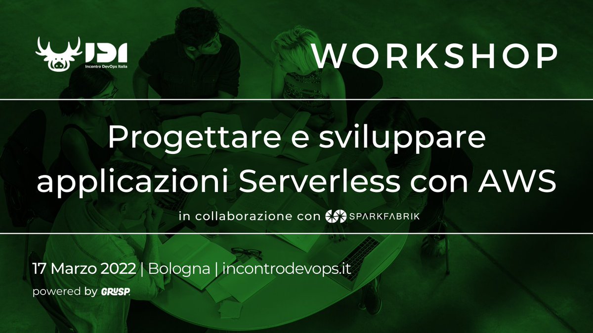IncontroDevOps's tweet photo. Ti aspettiamo al workshop "Progettare e sviluppare applicazioni Serverless con #AWS"

👨‍🏫Marcello Testi @pinolo e Francesco Benigno @benfrancesco 
📅 17.03.22
🎫https://t.co/9Zc2627OJs

In collaborazione con @SparkFabrik 
@grusp #DevOps #IncontroDevOpsItalia #IDI22 #IncontroDevOps https://t.co/YbrAZzHELQ