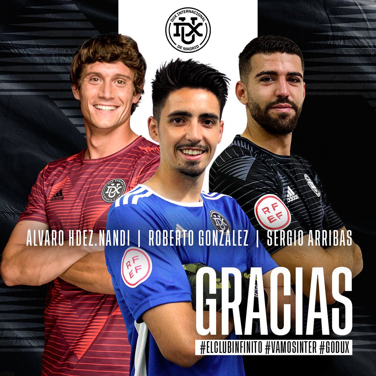 Queremos dar las gracias a tres jugadores que dejan la disciplina del club <a href="/nandi_04/">Alvaro Hernández “NANDI”</a> <a href="/RobertoGM33/">ROBERTO GONZÁLEZ ⚽️</a>  y <a href="/sergioarribas8/">sergio arribas</a>

Mucha suerte en vuestra nueva etapa. 

⚪⚫ #VamosInter #GoDUX