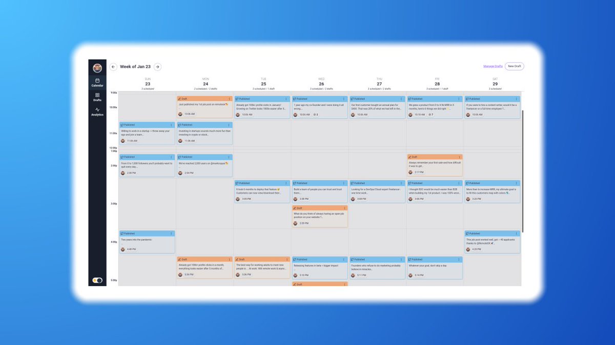 KilianPoulinTW's tweet photo. 1. @chime_social

- calendar view is the best I've found to schedule tweets

- analytics is simple and shows you exactly what's necessary to track https://t.co/UtP9ABR9b7
