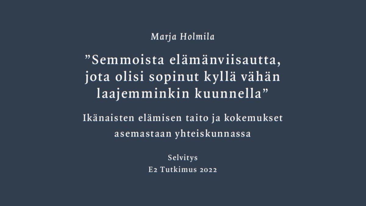 E2 Tutkimuksen selvitys ikääntyneiden naisten kokemuksista on nyt julkaistu!
Tutustu julkaisuun täällä: e2.fi/ikanaiset
#ikänaiset #sukupolvet #elämisentaito