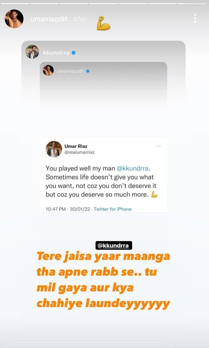 itsmemariyam's tweet photo. Umar and KK Insta stories and that Caption😍

The Most Purest, geniune Bond #UmRan   waiting for their reunion❤️

#JantaKaWinnerDrUmar 
ASLI WINNER UMAR RIAZ
https://t.co/7YG4QFtP02 https://t.co/nZlacIxKqh