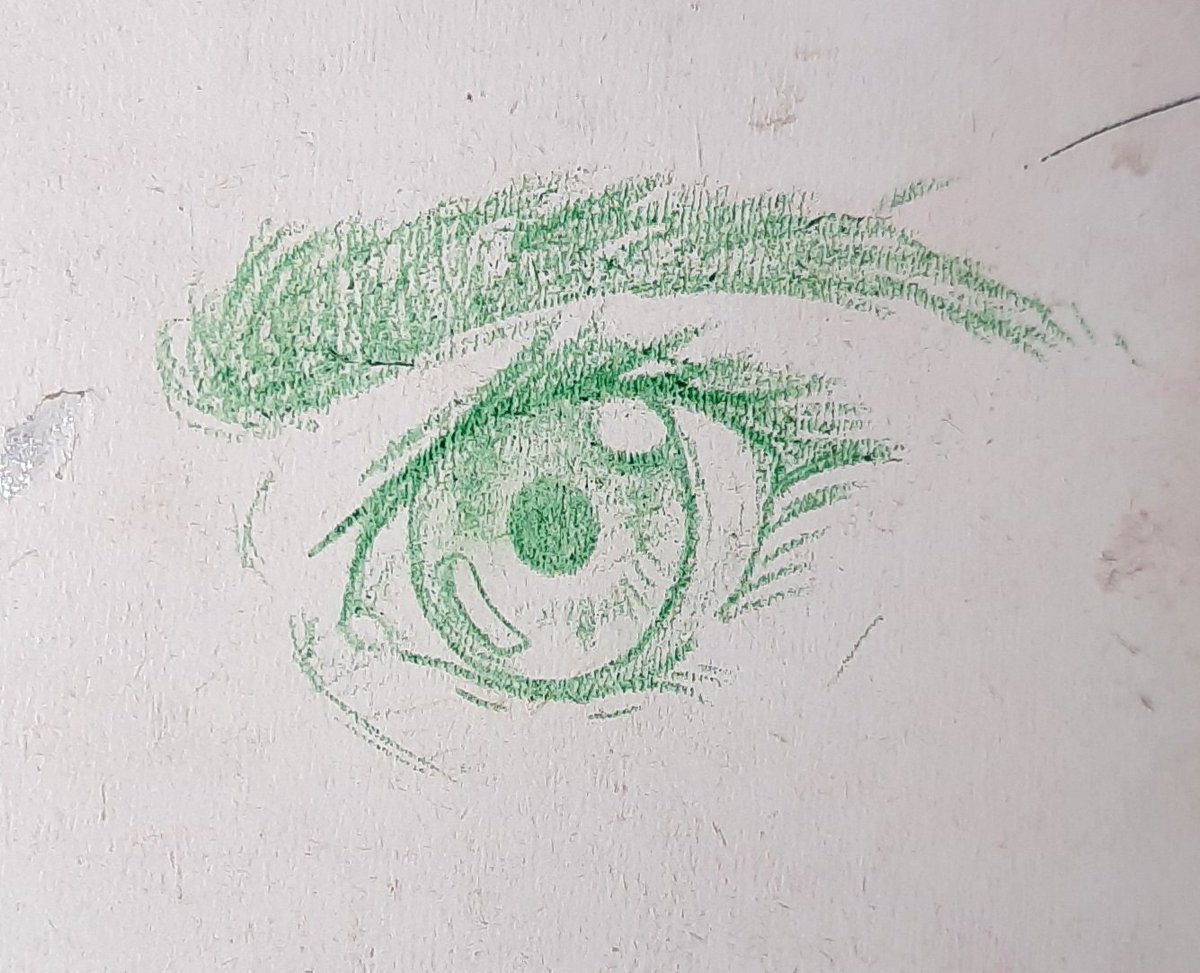 chibimeep23's tweet photo. A quick green eyeball I drew on my door using a colored pencil I randomly found. I thought I'd post it here for fun. 🙂 https://t.co/xNWFj5PUWZ