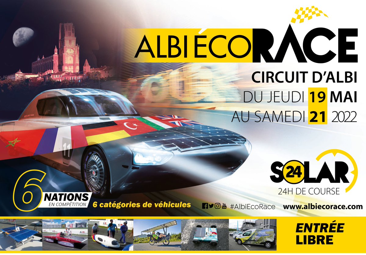 📢 C’est avec grand plaisir que nous vous annonçons que l’Albi Eco Race revient du 19 au 21 mai 2022 sur le circuit d'Albi ! 

Pendant trois jours, les véhicules décarbonés seront à l’honneur, au travers de multiples challenges et conférences ainsi que d’un village exposants.