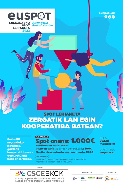 MUnibertsitatea's tweet photo. #Euspot euskarazko spoten @euspotLehiaketa lehiaketaren gaia 'Zergatik lan egin kooperatiba batean?' izango da. Espero da lehiaketa Euskal Herri osora hedatzea, eta marka guztiak haustea. Aurten antolatzaileek @CsceEkgk izango dute bidelagun.
https://t.co/chFaBfQwKK https://t.co/ZFRK06sVgV
