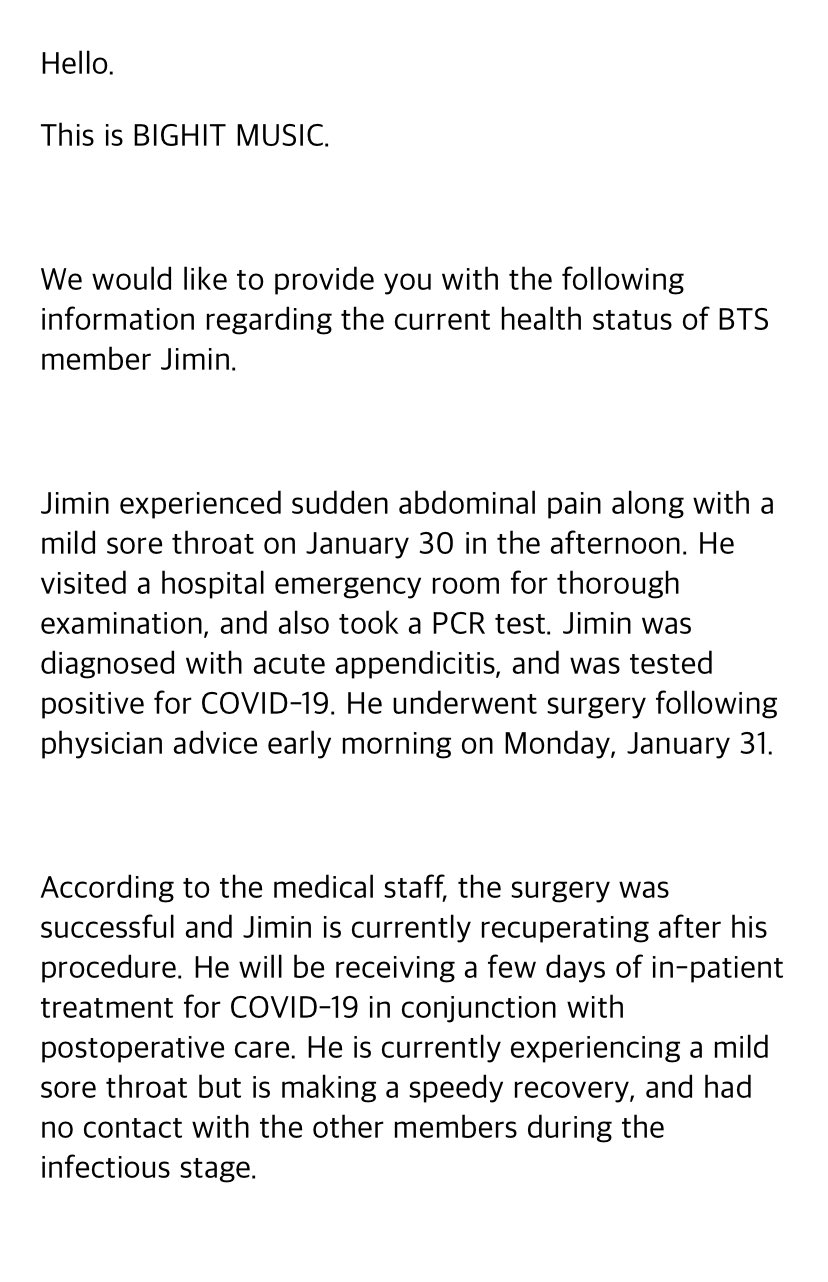 hourly jimin on Twitter "jimin was diagnosed with appendicitis as well