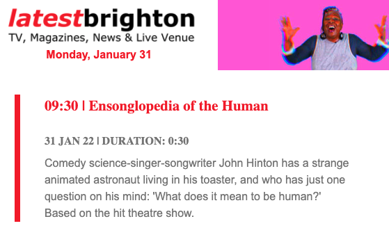 ensonglopedia's tweet photo. Starting very shortly on Latest TV (@LatestTVBtn, Freeview 7 &amp; Virgin Media 159 in Brighton) - us!!! https://t.co/JRRBg3agwD