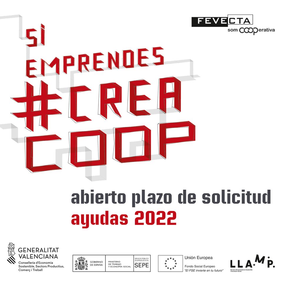 Hoy se abre el plazo para solicitar las #AYUDAS para las cooperativas valencianas de la @GVAeconomia 

1⃣Para gastos de constitución.
2⃣Para realizar inversiones
3⃣Por la incorporación de personas socias
4⃣Para asistencias técnicas

👉Consulta el esquema: fevecta.coop/las-cooperativ…
