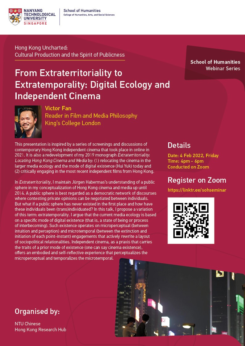 Feb 4 - Join <a href="/hkresearchhub/">hkresearchhub</a> <a href="/NTUHistory/">NTU History</a> <a href="/ntu_humanities/">School of Humanities, NTU Singapore</a> for Victor Fan's @Pupazzofan <a href="/kingsfilm/">King's Film Studies</a> talk on Hong Kong independent cinema! Reg here tinyurl.com/5anx2emx

<a href="/hongkonghistory/">Hong Kong History Centre</a> <a href="/hk_studies/">Hong Kong Studies Association</a> <a href="/HongKongStudies/">Hong Kong Studies</a> <a href="/hongkongpen/">PEN Hong Kong</a> <a href="/hkheritage/">Hong Kong Heritage</a> <a href="/SocHKStudies/">Society for Hong Kong Studies</a> <a href="/globalhks_UC/">Global Hong Kong Studies @University of California</a> <a href="/HKUniversity/">The University of Hong Kong</a>