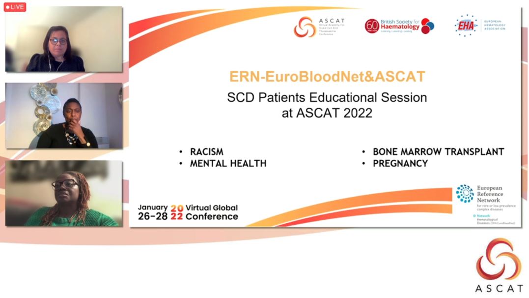ERNEuroBloodNet's tweet photo. @biba_tinga, Miriam Santos Freire & Naomi Awoliyi, #sicklecelldisease Patients Representatives, presented the outcomes of the 4 sessions of the @ERNEuroBloodNet&ASCAT #SCDPatients Educational Session in front of the plenary of @ascatconference. Great debate with @PdbInusa! #ERNeu https://t.co/BreQdQZxLg