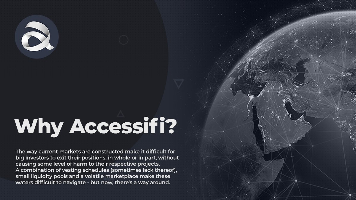 0xAnyDAO's tweet photo. Why #Accessifi?
The way current markets are constructed makes it difficult for big investors to exit their positions, in whole or in part, without causing some level of harm to their respective projects.
$ACC https://t.co/q75XS6bBJs