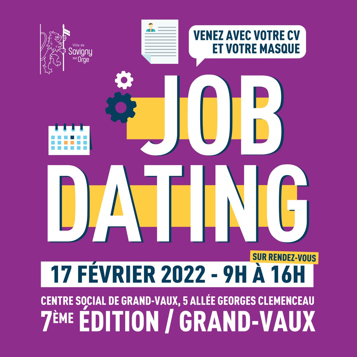 [JOB DATING 📑]
📅 Jeudi 17 février de 9h à 16h se déroulera la 7e édition du Job Dating ! 
Retrouvez-vous toutes les informations et les offres sur le lien suivant ⬇
savigny.org/actualites/job…

#jobdating #emploi #savignysurorge