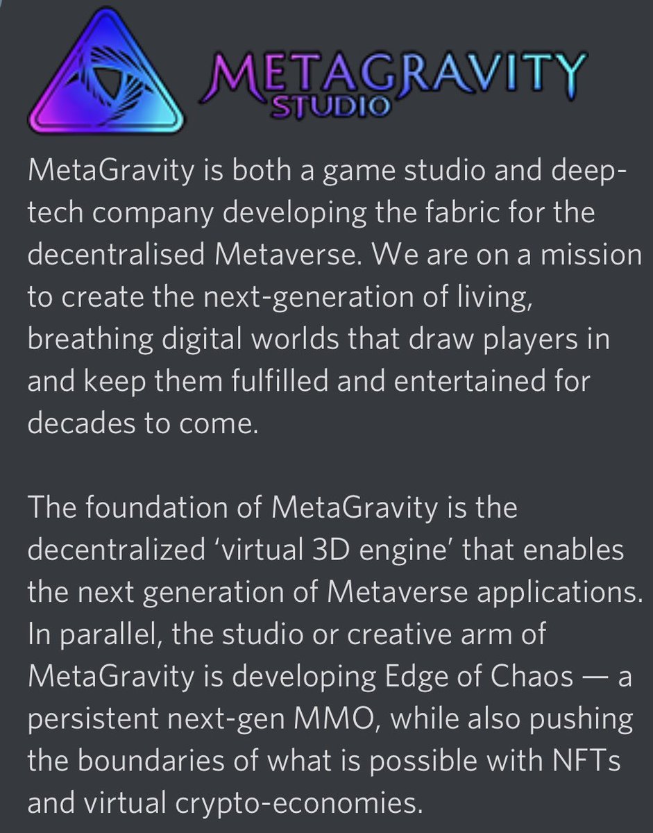 SxpplyNFT's tweet photo. @Zeneca_33 @MetaGravity_ 100% 

If you get a chance listen to one of the previous AMA sessions that the team has ran (links in disc).

A team delivering true innovation in this space. I think you and your viewers would enjoy having the team on your show! https://t.co/PuBtm00Jl7