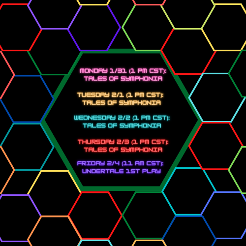 ‼️NexGeneration‼️

Schedule for the week is up. Trying some new times so Mon - Thurs I'll be starting 1 pm cst. Friday as a treat I'll be playing Undertale for the first time 11 am cst. Going in completely fresh! #smallstreamer