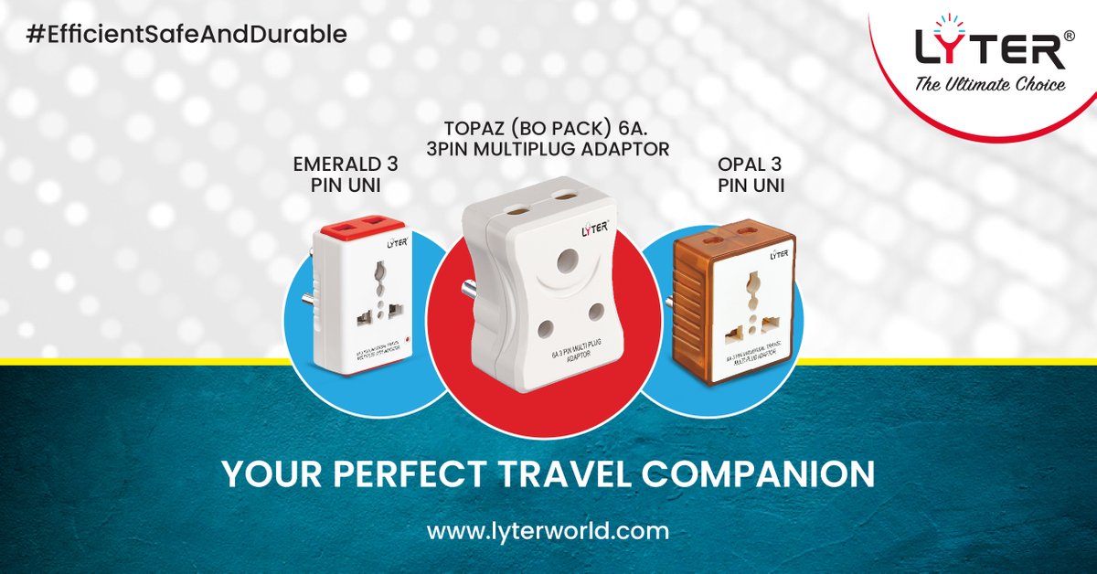 thelyterworld's tweet image. #EfficientSafeAndDurable - Make your traveling experience smooth and hassle-free.

Our #Multiplug adaptors are convenient and give you the best electrical solution in times of need.

🌐: lyterworld.com

☎️: +91-9833623624
__
#Lyter #Lyterworld #ChooseLyterWorld
