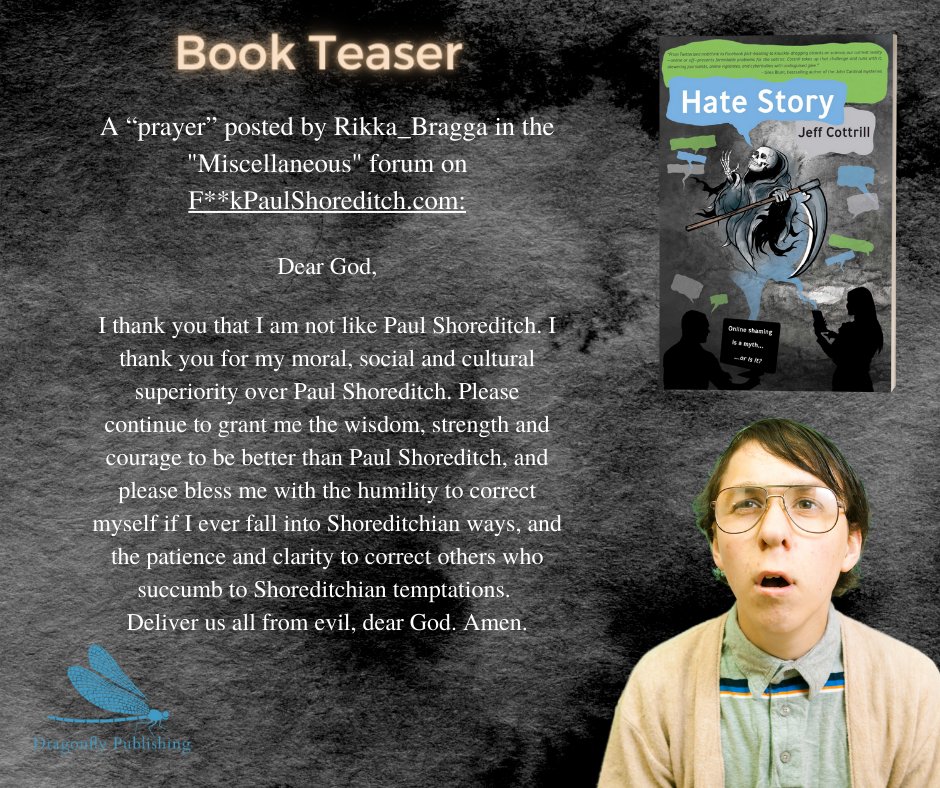 PublishingAu's tweet photo. You've seen Kathy, now meet Paul and read some of the unsavoury things posted about him in the second teaser for our upcoming release 'Hate Story' by Jeff Cottrill.
#HateStory #JeffCottrill #book #satiricalnovel #readers #DragonflyPublishing #cancelculture #onlineshaming https://t.co/UHW2QylHND