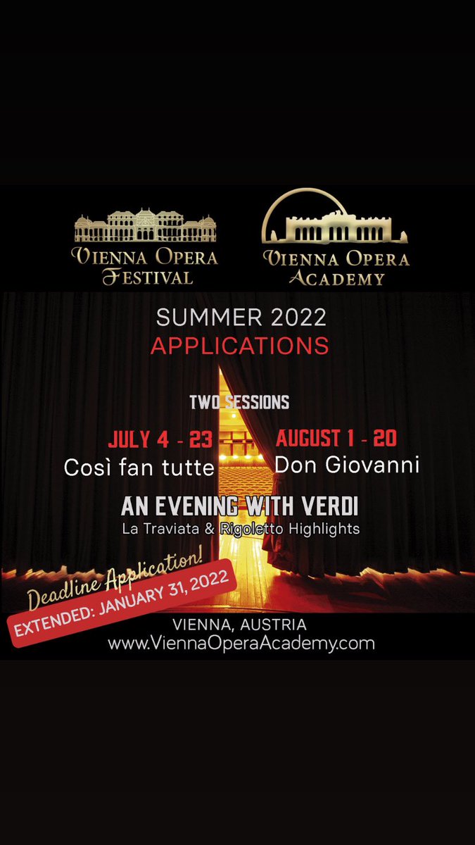 ViennaOperaA's tweet image. Vienna Opera Academy summer 2022! Apply Now! For singers, conductors and repetiteurs!