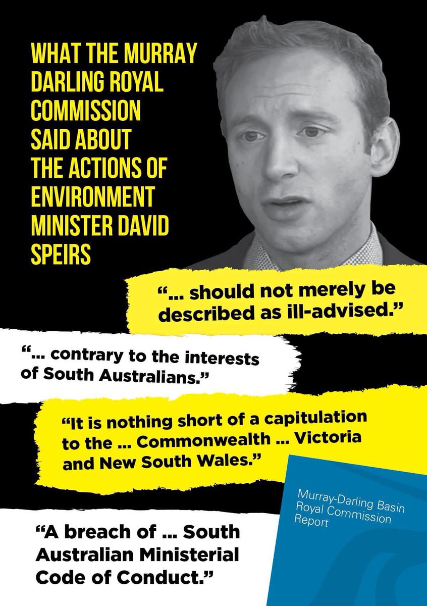 joe_szakacs's tweet photo. 3 years since the Murray Darling Royal Commission found David Speirs failed in his only job - protect the interests of SA. A sad day for SA. #capitulator https://t.co/7IEQG8VP4L