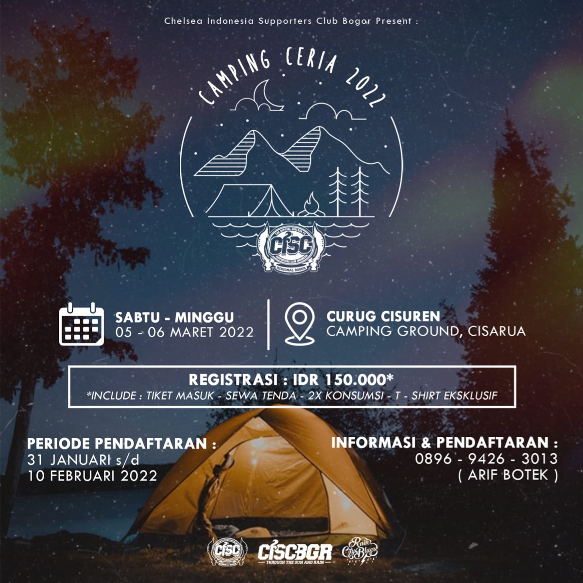 ciscbgr's tweet image. Per-kempingan nih sob, yang butuh piknik yuk di simak info nya di gambar. Tenang ga bakal dibangunin jam 2 pagi suruh keliling kok 🤣 

#campingbukanhealing #ciscbgr #raincityblues