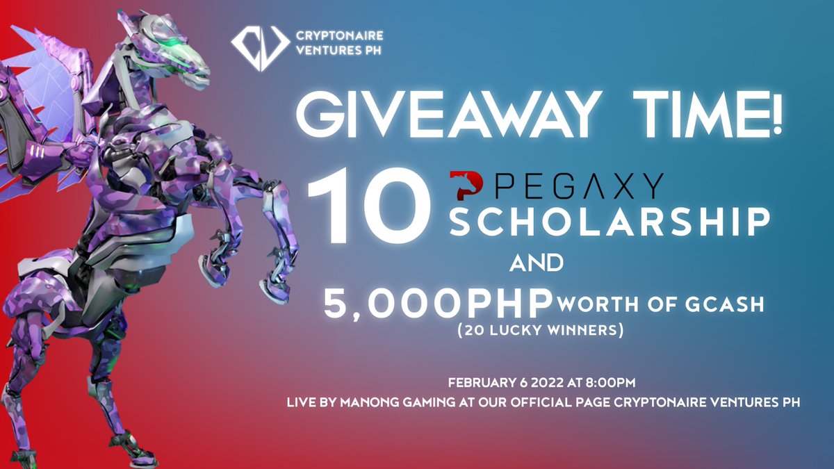 Cryptonaire Ventures PH (@cryptonaireph) on Twitter photo 🚨🚨‼️ GIVEAWAY ALERT ‼️🚨🚨
<a href="/CryptonairePH/">Cryptonaire Ventures PH</a> will be giving away Pegaxy Scholarships & Gcash Credits to its community.
Follow the instructions here to qualify:
app.viralsweep.com/sweeps/full/06…
Share this to your family and friends! WAGMI Cryptonaires!
#CryptoNairesPH #Pegaxy 🚨🚨‼️ GIVEAWAY ALERT ‼️🚨🚨
<a href="/CryptonairePH/">Cryptonaire Ventures PH</a> will be giving away Pegaxy Scholarships & Gcash Credits to its community.
Follow the instructions here to qualify:
app.viralsweep.com/sweeps/full/06…
Share this to your family and friends! WAGMI Cryptonaires!
#CryptoNairesPH #Pegaxy